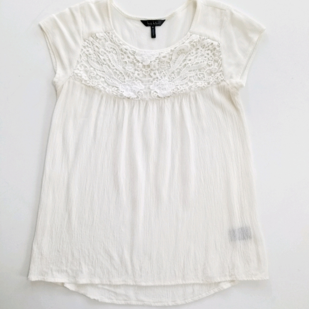 Cream Gauzy Cap Sleeve Crocheted Bodice Top
